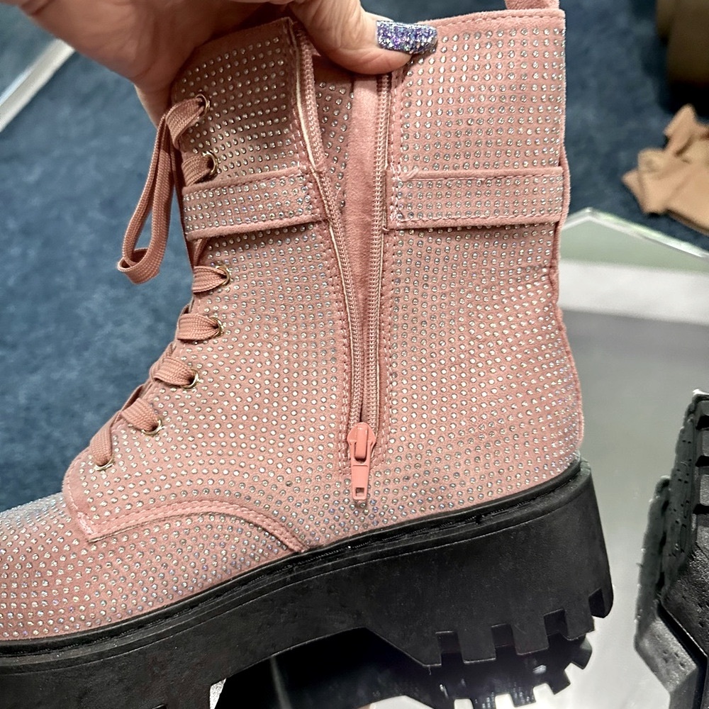 Pink Studded  rhinestone  Women's Boots 11